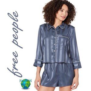 NWT Free People Solid Pillow Talk PJ Set  Stormy Navy Size XL